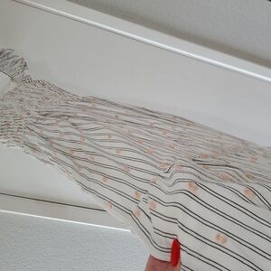 Loft smocked ruffle short sleeve midi dress white pink black MP